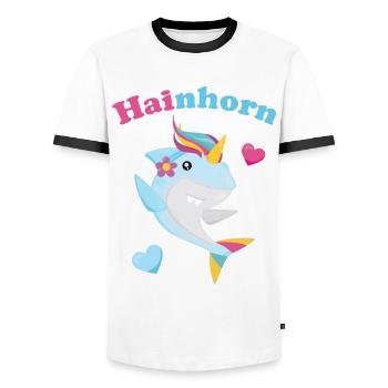 Hainhorn Hai Haifisch Einhorn Lustig Geschenk - Männer Kontrast-T-Shirt - Weiß/Schwarz - Vorne - AI Model Female 172 light (172cm) & AI Model Male 178 dark (178cm)