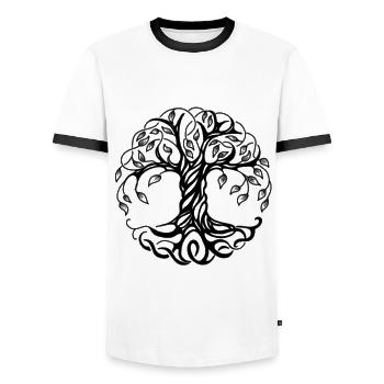 Nordischer Lebensbaum mit verknotenden Wurzeln - Männer Kontrast-T-Shirt - Weiß/Schwarz - Vorne - AI Model Female 172 light (172cm) & AI Model Male 178 dark (178cm)