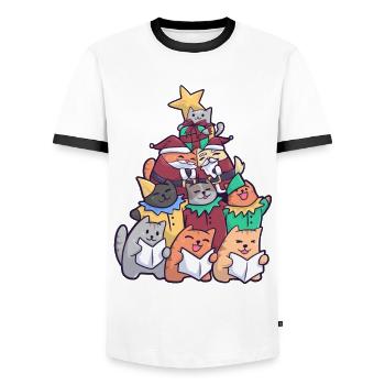 Christmas Cat Christmas tree cats - Men's Ringer Shirt - white/black - Front - AI Model Female 172 light (172cm) & AI Model Male 178 dark (178cm)