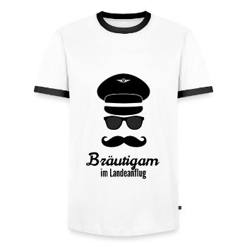 Bräutigam im Landeanflug - Männer Kontrast-T-Shirt - Weiß/Schwarz - Vorne - AI Model Female 172 light (172cm) & AI Model Male 178 dark (178cm)