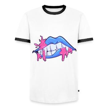 Face mask mouth lips vampire - Men's Ringer Shirt - white/black - Front - AI Model Female 172 light (172cm) & AI Model Male 178 dark (178cm)