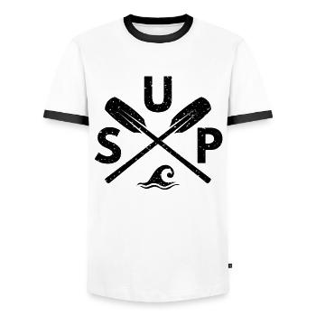 SUP Stand Up Paddling Paddle Planche de Surf Sports Nautiques - T-shirt contrasté Homme - blanc/noir - Devant - AI Model Female 172 light (172cm) & AI Model Male 178 dark (178cm)