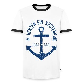 Im Herzen ein Küstenkind - Männer Kontrast-T-Shirt - Weiß/Schwarz - Vorne - AI Model Female 172 light (172cm) & AI Model Male 178 dark (178cm)