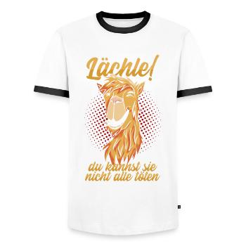Lächle! du kannst sie nicht alle töten - Männer Kontrast-T-Shirt - Weiß/Schwarz - Vorne - AI Model Female 172 light (172cm) & AI Model Male 178 dark (178cm)
