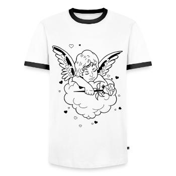 Sweet cute angel rose flower wing clouds - Men's Ringer Shirt - white/black - Front - AI Model Female 172 light (172cm) & AI Model Male 178 dark (178cm)