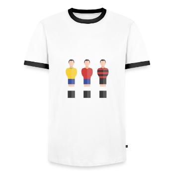 Tischkicker Tischfußball Tischfußballer Geschenk - Männer Kontrast-T-Shirt - Weiß/Schwarz - Vorne - AI Model Female 172 light (172cm) & AI Model Male 178 dark (178cm)
