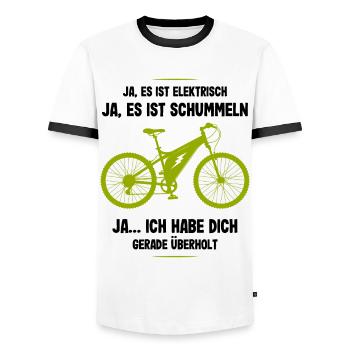 E-Bike Ich habe Dich Überholt Biker Fahrrad Spruch - Männer Kontrast-T-Shirt - Weiß/Schwarz - Vorne - AI Model Female 172 light (172cm) & AI Model Male 178 dark (178cm)