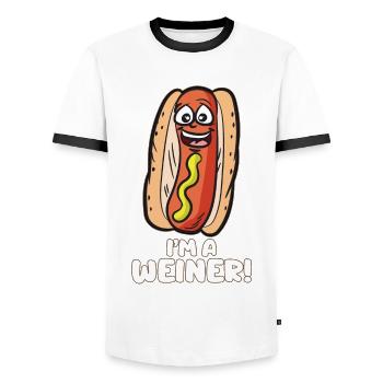 IM A WEINER Freche Wurst Würschen Hotdog Humor - Männer Kontrast-T-Shirt - Weiß/Schwarz - Vorne - AI Model Female 172 light (172cm) & AI Model Male 178 dark (178cm)