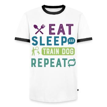 Eat Sleep Dog Trainer Répéter Funny Dog Trainer - T-shirt contrasté Homme - blanc/noir - Devant - AI Model Female 172 light (172cm) & AI Model Male 178 dark (178cm)
