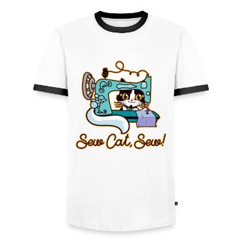 Sewing cat hobby tailor humor - Men's Ringer Shirt - white/black - Front - AI Model Female 172 light (172cm) & AI Model Male 178 dark (178cm)
