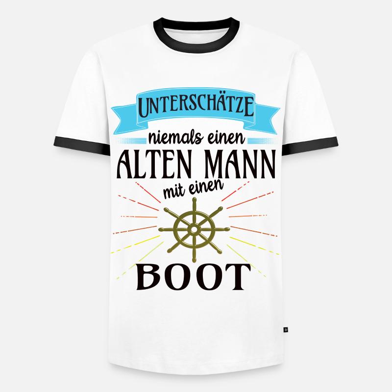 Alter Mann mit Boot - Männer Kontrast-T-Shirt - Weiß/Schwarz