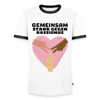 GEMEINSAM STARK GEGEN RASSISMUS - Männer Kontrast-T-Shirt - Weiß/Schwarz - Vorne - AI Model Female 172 light (172cm) & AI Model Male 178 dark (178cm)