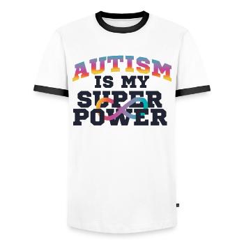Autism Is My Superpower Autism Is Superhero - Men's Ringer Shirt - white/black - Front - AI Model Female 172 light (172cm) & AI Model Male 178 dark (178cm)