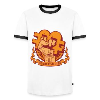 Bitcoin - Männer Kontrast-T-Shirt - Weiß/Schwarz - Vorne - AI Model Female 172 light (172cm) & AI Model Male 178 dark (178cm)