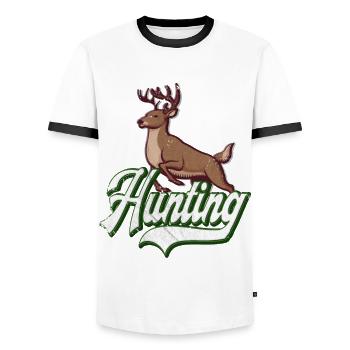 Hunting hunter deer stag hunting gift hunting dog deer - Men's Ringer Shirt - white/black - Front - AI Model Female 172 light (172cm) & AI Model Male 178 dark (178cm)
