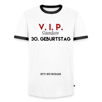 30. Geburtstag Tshirt zum eintragen V. I. P Liste - Männer Kontrast-T-Shirt - Weiß/Schwarz - Vorne - AI Model Female 172 light (172cm) & AI Model Male 178 dark (178cm)