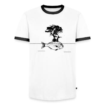 Pêcheur pêcheur île poisson hobby pêcheur cadeau - T-shirt contrasté Homme - blanc/noir - Devant - AI Model Female 172 light (172cm) & AI Model Male 178 dark (178cm)