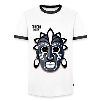 African Mask, I Have African Roots, Africa - Men's Ringer Shirt - white/black - Front - AI Model Female 172 light (172cm) & AI Model Male 178 dark (178cm)