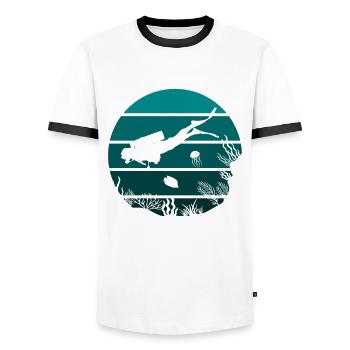 Diving underwater world vintage sunset - Men's Ringer Shirt - white/black - Front - AI Model Female 172 light (172cm) & AI Model Male 178 dark (178cm)