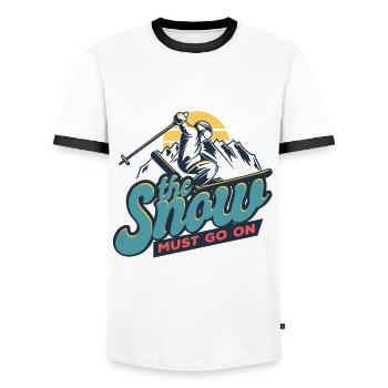 the snow must go on ski winter sports winter vacation - Men's Ringer Shirt - white/black - Front - AI Model Female 172 light (172cm) & AI Model Male 178 dark (178cm)