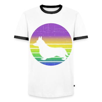 Corgi retro sunset design gift for corgi lovers - Men's Ringer Shirt - white/black - Front - AI Model Female 172 light (172cm) & AI Model Male 178 dark (178cm)