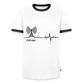 Amateur Ham Radio Operator Heartbeat Dad Gift - Men's Ringer Shirt - white/black - Front - AI Model Female 172 light (172cm) & AI Model Male 178 dark (178cm)