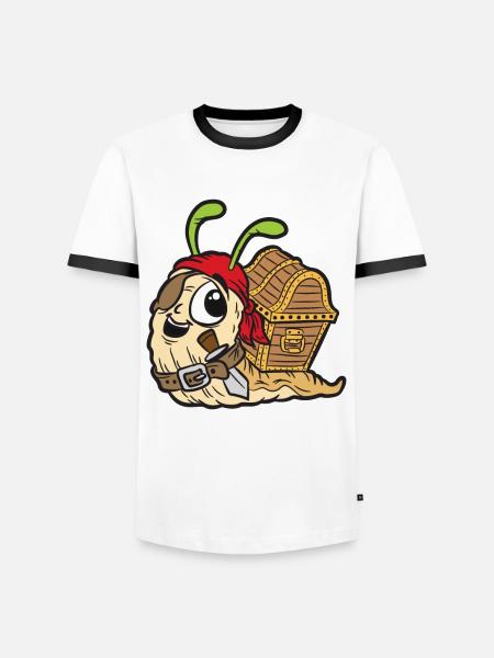 Pirate snail with treasure chest Funny comic - Men's Ringer Shirt - white/black