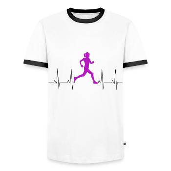 Fitness Running Funny Ladies EKG Runner Heartbeat - Men's Ringer Shirt - white/black - Front - AI Model Female 172 light (172cm) & AI Model Male 178 dark (178cm)