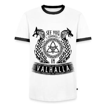 See You In Valhalla Wikinger Germanen Drache Wolf - Männer Kontrast-T-Shirt - Weiß/Schwarz - Vorne - AI Model Female 172 light (172cm) & AI Model Male 178 dark (178cm)