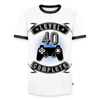 Level 40 Complete 40. Geburtstag Gamer Geschenk - Männer Kontrast-T-Shirt - Weiß/Schwarz - Vorne - AI Model Female 172 light (172cm) & AI Model Male 178 dark (178cm)