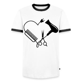 Coiffeur coiffeur salon de coiffure coiffeur - T-shirt contrasté Homme - blanc/noir - Devant - AI Model Female 172 light (172cm) & AI Model Male 178 dark (178cm)