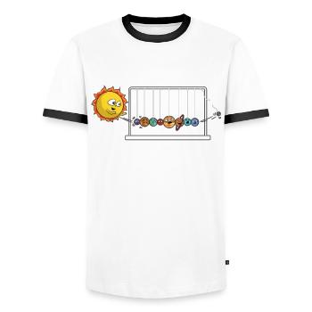 Children sun planet planets Newton pendulum Pluto - Men's Ringer Shirt - white/black - Front - AI Model Female 172 light (172cm) & AI Model Male 178 dark (178cm)