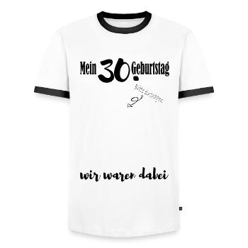 Guestbook Guestlist for his 30th birthday 1995 - Men's Ringer Shirt - white/black - Front - AI Model Female 172 light (172cm) & AI Model Male 178 dark (178cm)