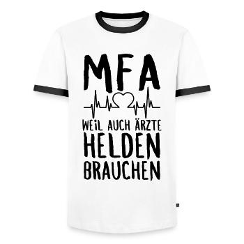 MFA Arzthelferin Medizinische Fachangestellte - Männer Kontrast-T-Shirt - Weiß/Schwarz - Vorne - AI Model Female 172 light (172cm) & AI Model Male 178 dark (178cm)