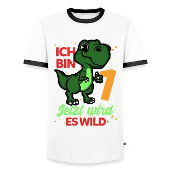 Dinosaurier Erster Geburtstag Trex 1 Feiern - Männer Kontrast-T-Shirt - Weiß/Schwarz - Vorne - AI Model Female 172 light (172cm) & AI Model Male 178 dark (178cm)