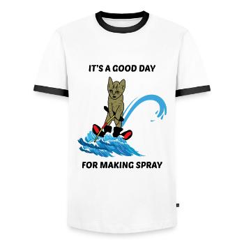 Water Skiing Ski Cat Pet Lover Animal Funny Meme - Men's Ringer Shirt - white/black - Front - AI Model Female 172 light (172cm) & AI Model Male 178 dark (178cm)