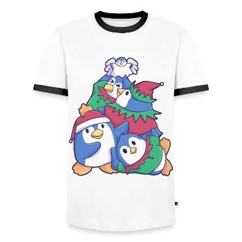 Sapin de Noël de la famille des pingouins de Noël - T-shirt contrasté Homme - blanc/noir - Devant - AI Model Female 172 light (172cm) & AI Model Male 178 dark (178cm)