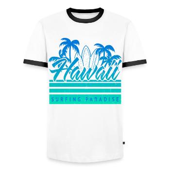 Hawaii Surfing Paradise Vintage - Männer Kontrast-T-Shirt - Weiß/Schwarz - Vorne - AI Model Female 172 light (172cm) & AI Model Male 178 dark (178cm)