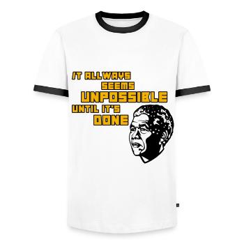It always seems unpossible until it's done! - Men's Ringer Shirt - white/black - Front - AI Model Female 172 light (172cm) & AI Model Male 178 dark (178cm)