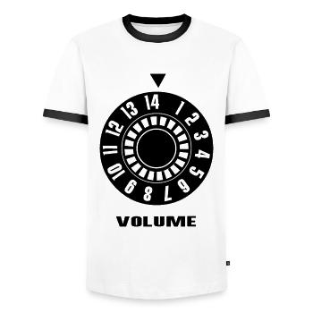 Volume | Volume | Amp | amplifier - Men's Ringer Shirt - white/black - Front - AI Model Female 172 light (172cm) & AI Model Male 178 dark (178cm)