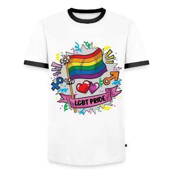 LGBT PRIDE rainbow flag proud colorful colorful - Men's Ringer Shirt - white/black - Front - AI Model Female 172 light (172cm) & AI Model Male 178 dark (178cm)
