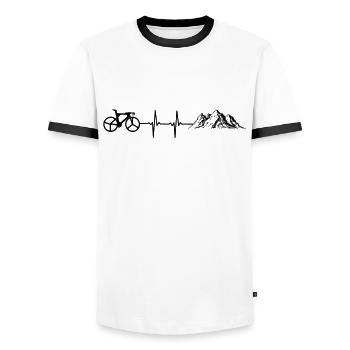 Biking mountains heartbeat cyclist pulse - Men's Ringer Shirt - white/black - Front - AI Model Female 172 light (172cm) & AI Model Male 178 dark (178cm)