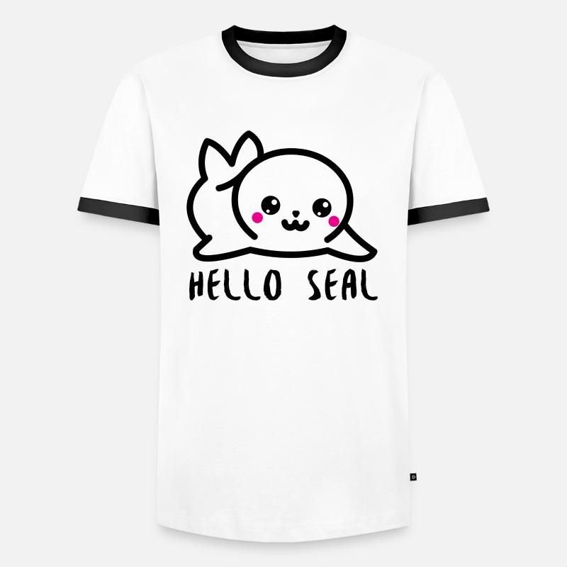 Hello Seal - Männer Kontrast-T-Shirt - Weiß/Schwarz