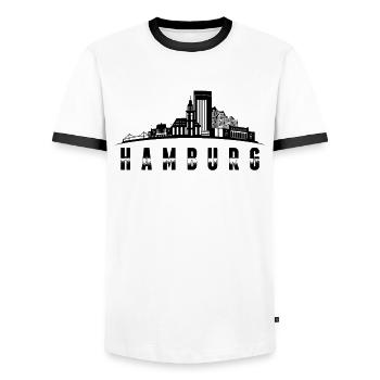 Ville hanséatique de Hambourg Port Hambourg Skyline - T-shirt contrasté Homme - blanc/noir - Devant - AI Model Female 172 light (172cm) & AI Model Male 178 dark (178cm)