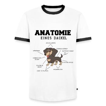 Dackel Rauhaardackel Hunde Hund Dachshund - Männer Kontrast-T-Shirt - Weiß/Schwarz - Vorne - AI Model Female 172 light (172cm) & AI Model Male 178 dark (178cm)