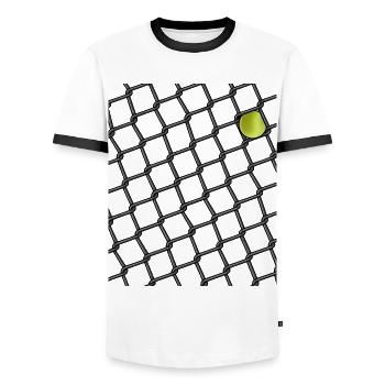Grid fence with tennis ball gift for tennis - Men's Ringer Shirt - white/black - Front - AI Model Female 172 light (172cm) & AI Model Male 178 dark (178cm)