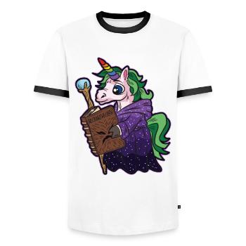 Unicorn Mage Necromancer Warlock Comic - Men's Ringer Shirt - white/black - Front - AI Model Female 172 light (172cm) & AI Model Male 178 dark (178cm)