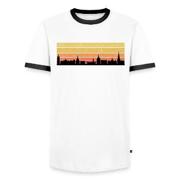 Skyline Rostock depuis 1218 Vintage Retro, Panorama - T-shirt contrasté Homme - blanc/noir - Devant - AI Model Female 172 light (172cm) & AI Model Male 178 dark (178cm)