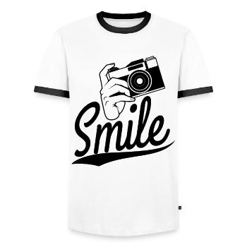 Photography photographer photo camera gift - Men's Ringer Shirt - white/black - Front - AI Model Female 172 light (172cm) & AI Model Male 178 dark (178cm)