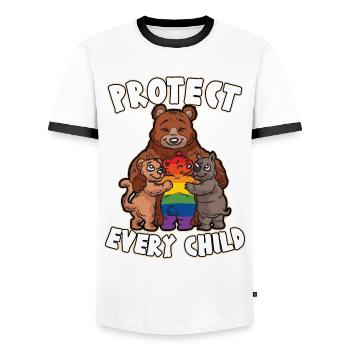 PROTECT EVERY CHILD Mutterliebe schwuler Bär LGBTQ - Männer Kontrast-T-Shirt - Weiß/Schwarz - Vorne - AI Model Female 172 light (172cm) & AI Model Male 178 dark (178cm)